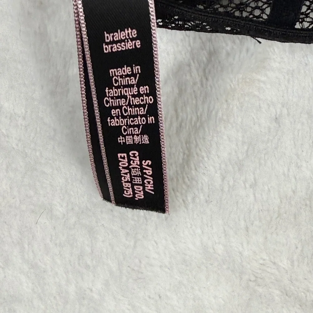Victoria's‎ Secret Black Sheer Mesh Strappy Bralette Front Clasp 364109 Small